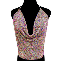 RHINESTONE MESH CAMISOLE TOP BODY CHAIN NECKLACE